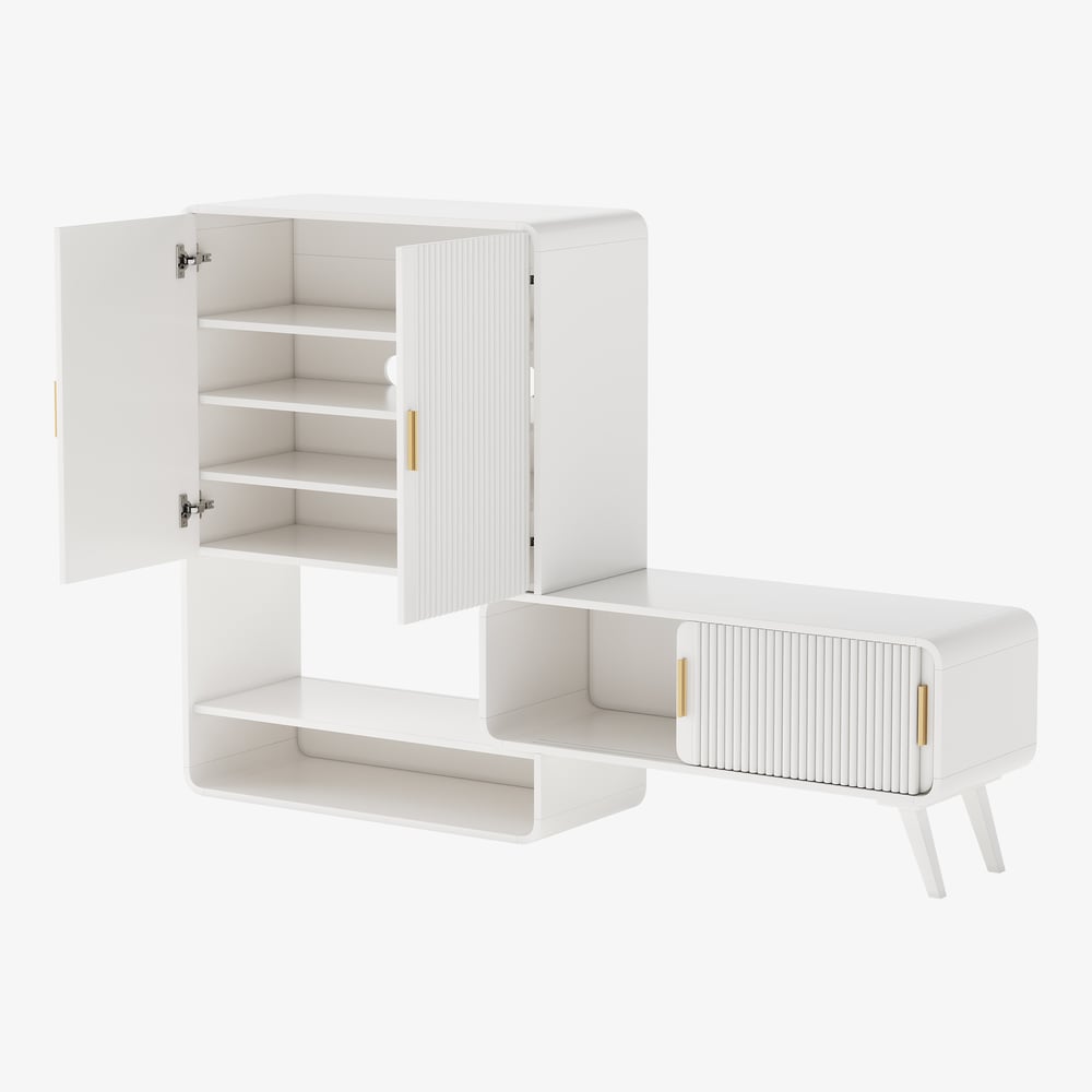 37" Warm White Shoe Storage Fluted Entryway Cabinet, Right Hand window image