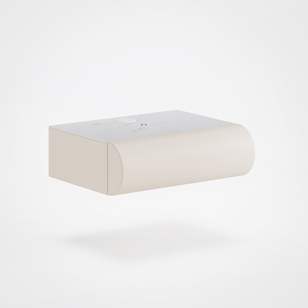 Table de chevet intelligente à LED 1 tiroir en cuir flottant Humply avec plateau en pierre frittée image de fenêtre