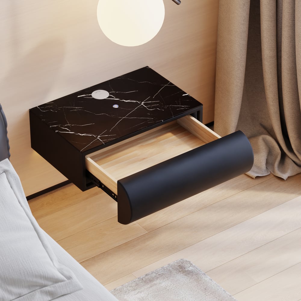 Humply Floating Leather 1-Drawer Smart LED Nightstand with Sintered Stone Top window image