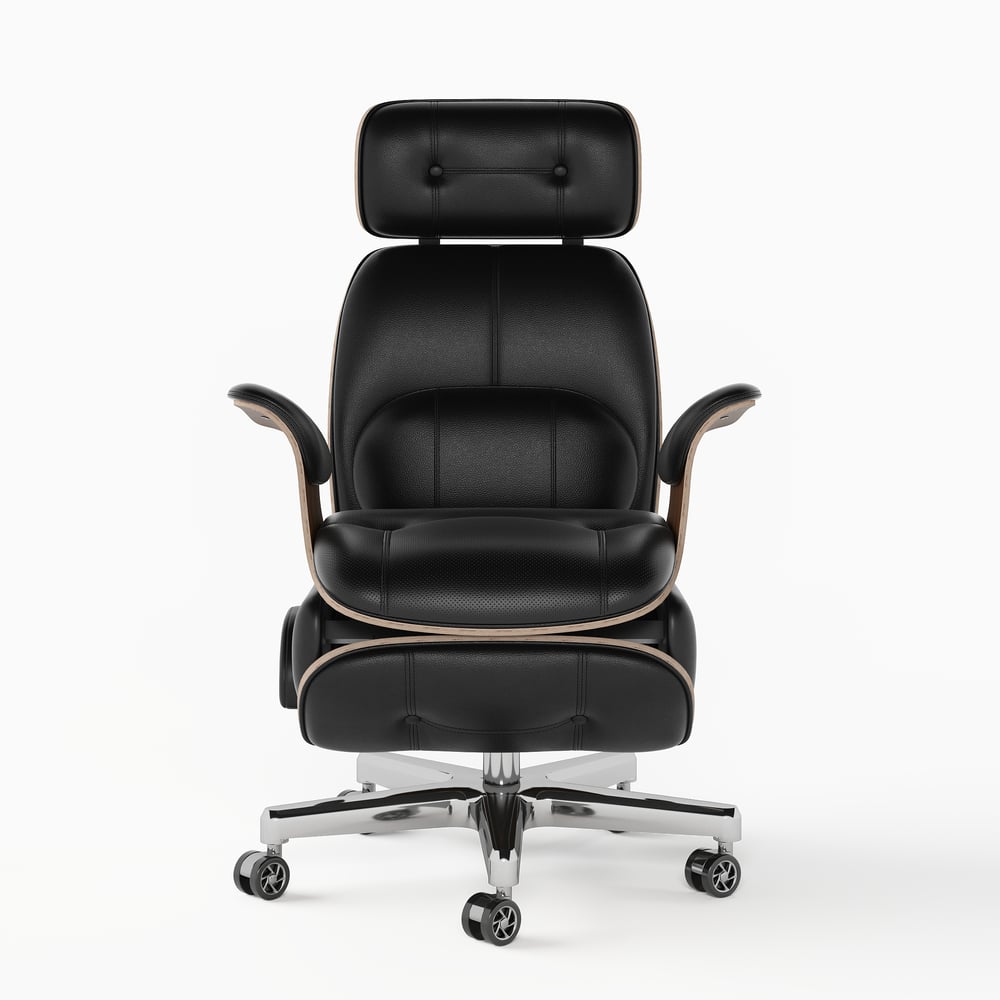 Black Genuine Leather Power Reclining Executive Office Chair Swivel Office Desk Chair window image
