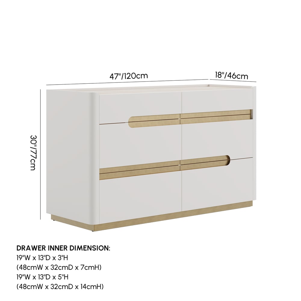 Horva 47" Faux Travertine Sintered Stone 6-Drawer Dresser weights dimensions image