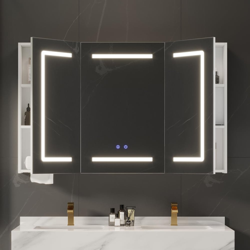 47" LED Bathroom Medicine Cabinet Dimmable with Defogger, Tissue Slot and Outlet window image