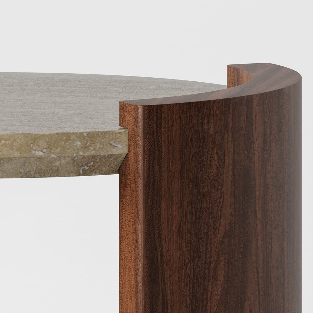 Table d'appoint ronde en noyer de 20 pouces avec plateau en travertin image de fenêtre