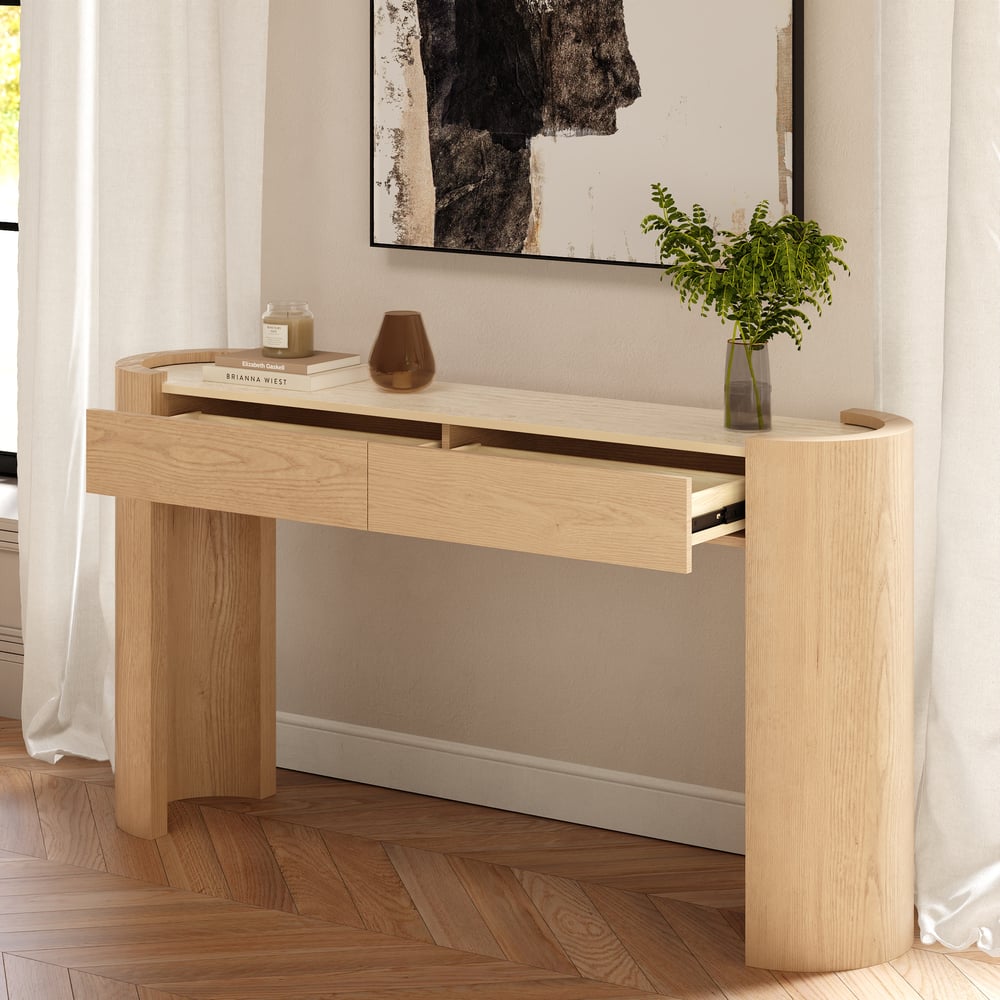 Japandi 60" Oval Sintered Stone Console Table With 2 Drawers window image