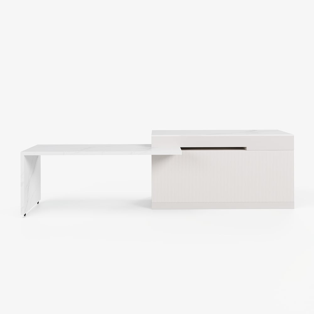 Modern 81"-106" Sintered Stone Kitchen Island with Drawers & Doors, White window image