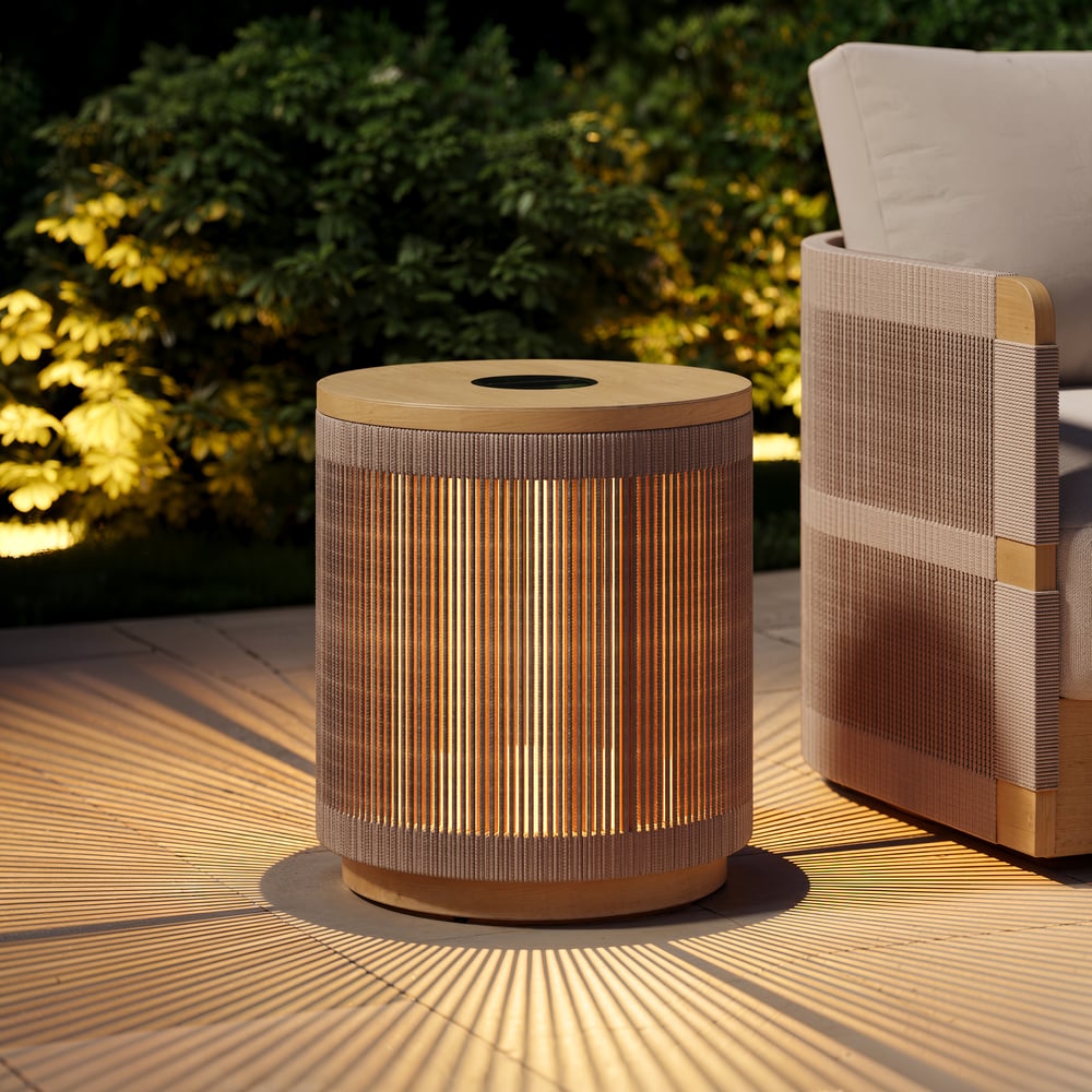 Costra Outdoor Handwoven Rope & Aluminum Storage Side Table with LED window image