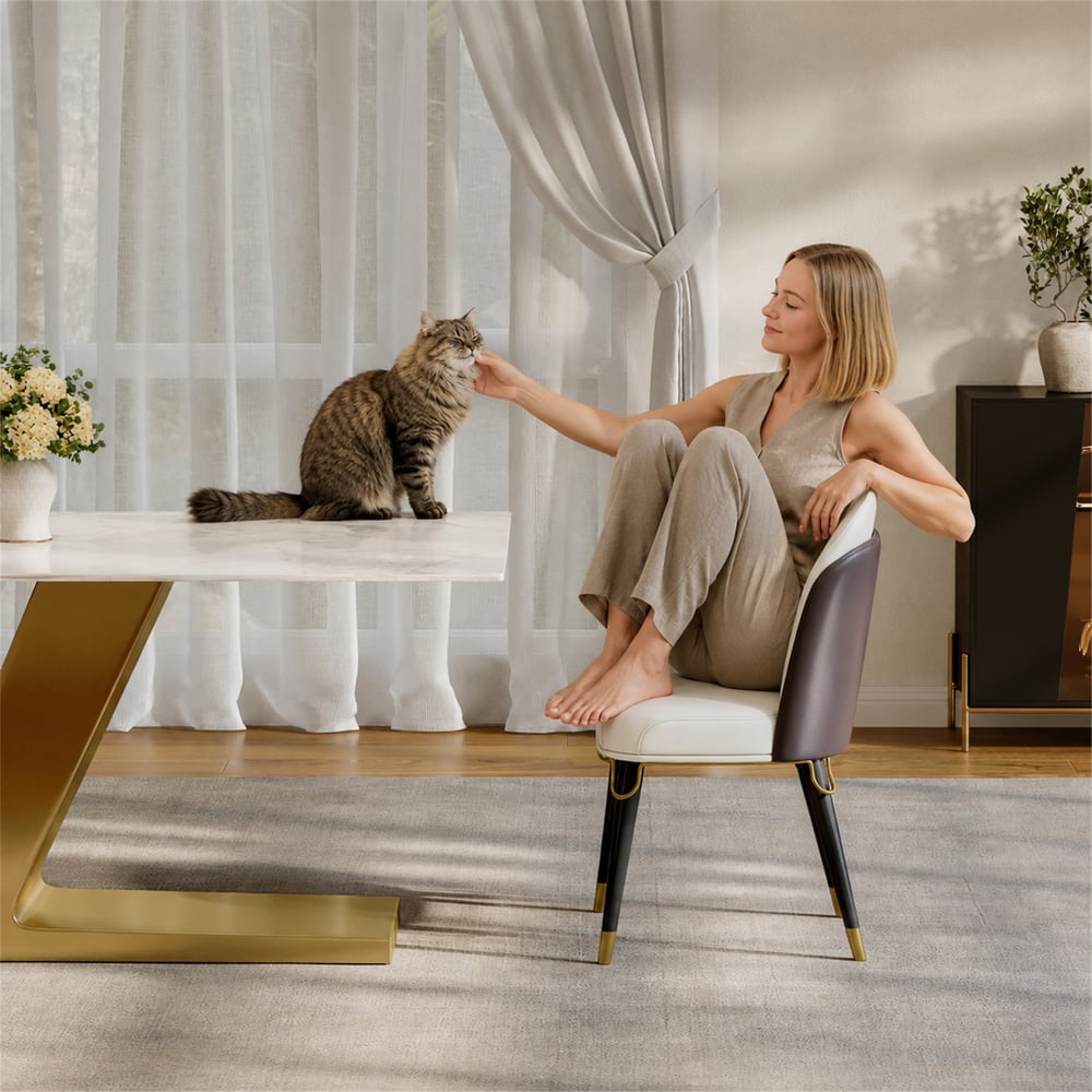 Dining Set 79" Modern Rectangle Sintered Stone Dining Table with 6 Chairs window image