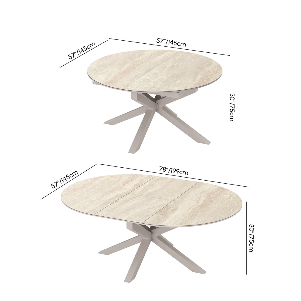 Outdoor Aluminum & Sintered Stone Extendable Dining Table in Sand weights dimensions image