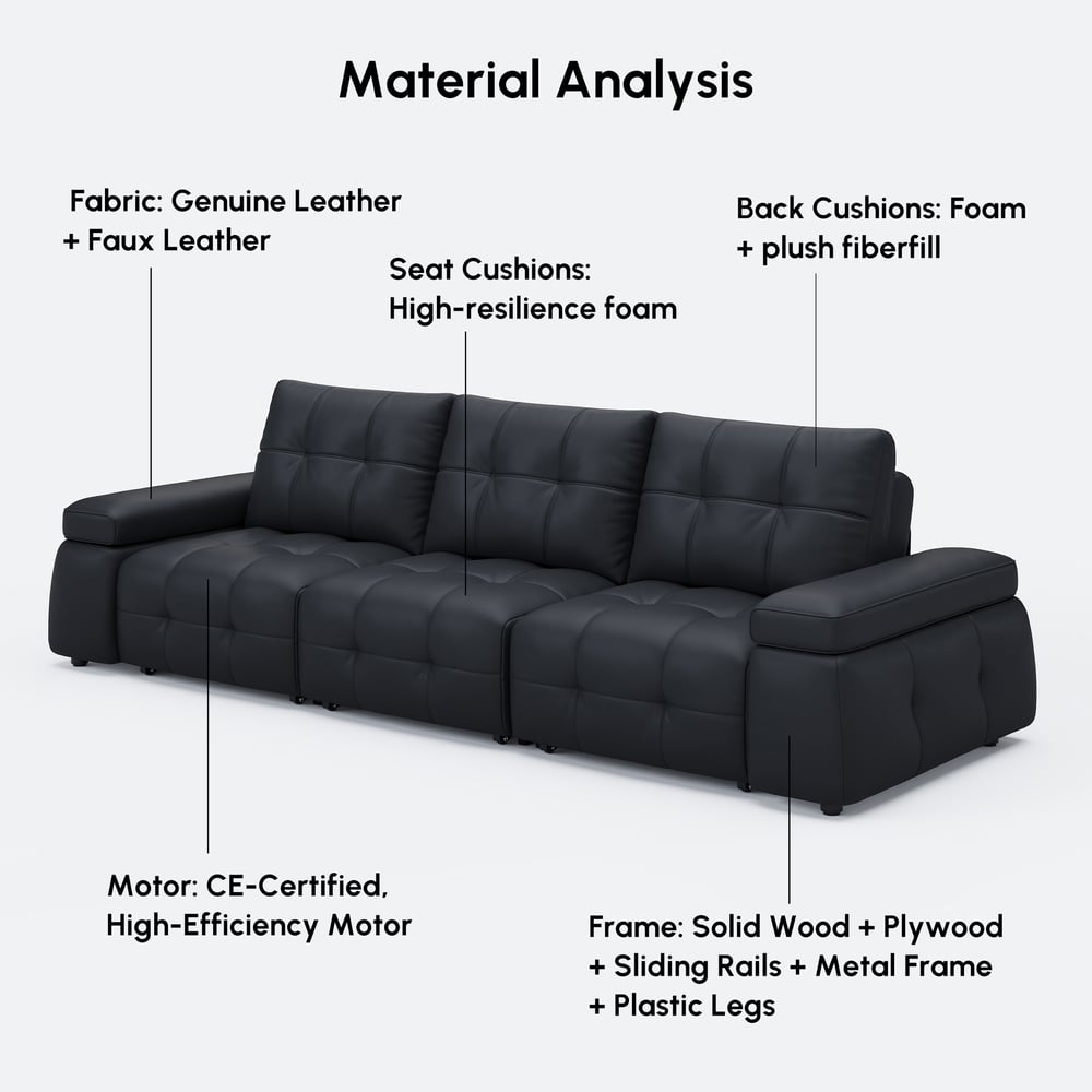 130" 3-Seater Genuine Leather Power Convertible Sleeper Sofa with Adjustable Armrests window image