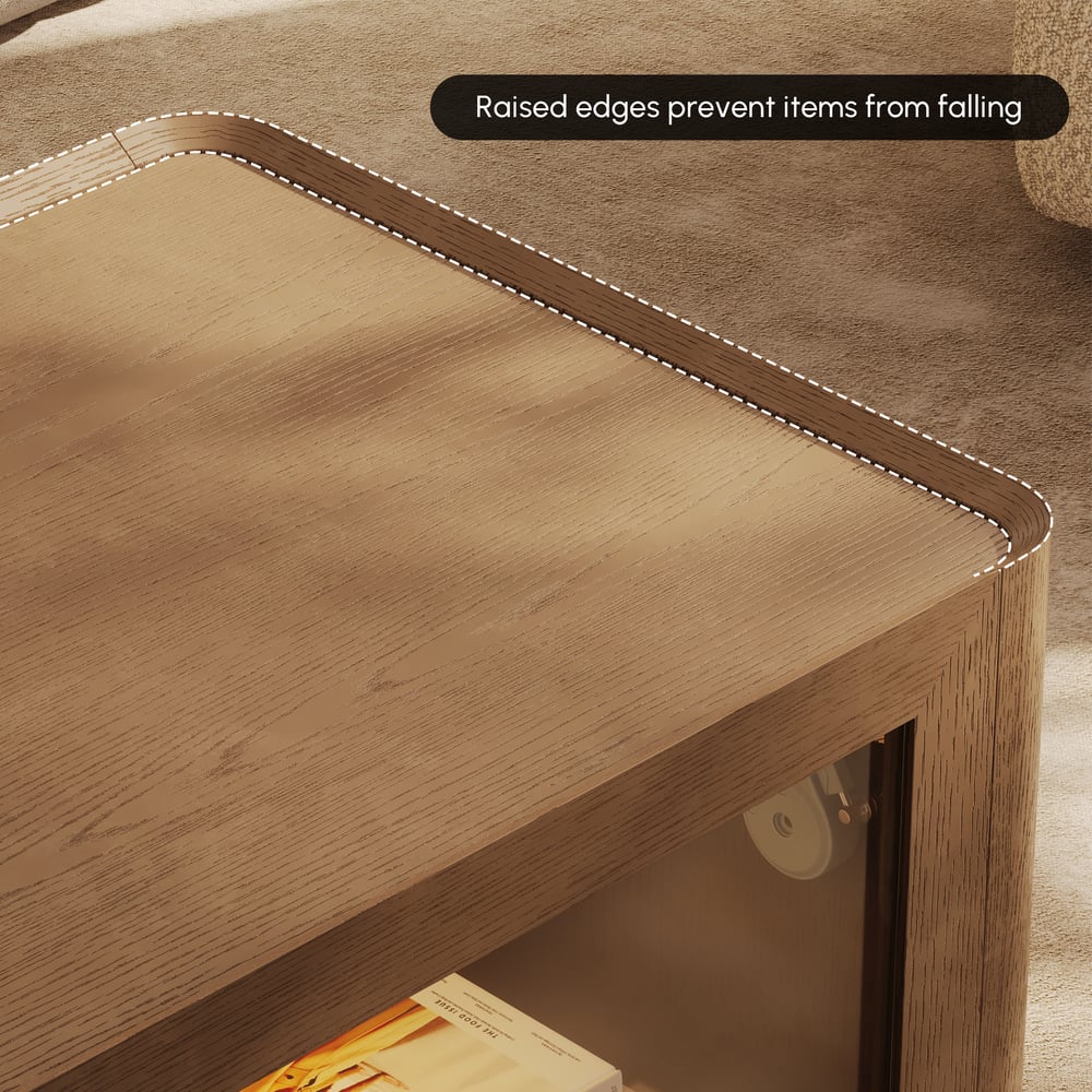 47" Glass Door Walnut Coffee Table with Storage and LED window image