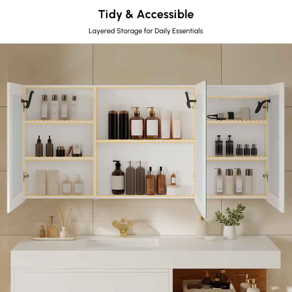 59" LED Bathroom Medicine Cabinet with Anti-Fog, Dimmable Tri-Color Lighting window image