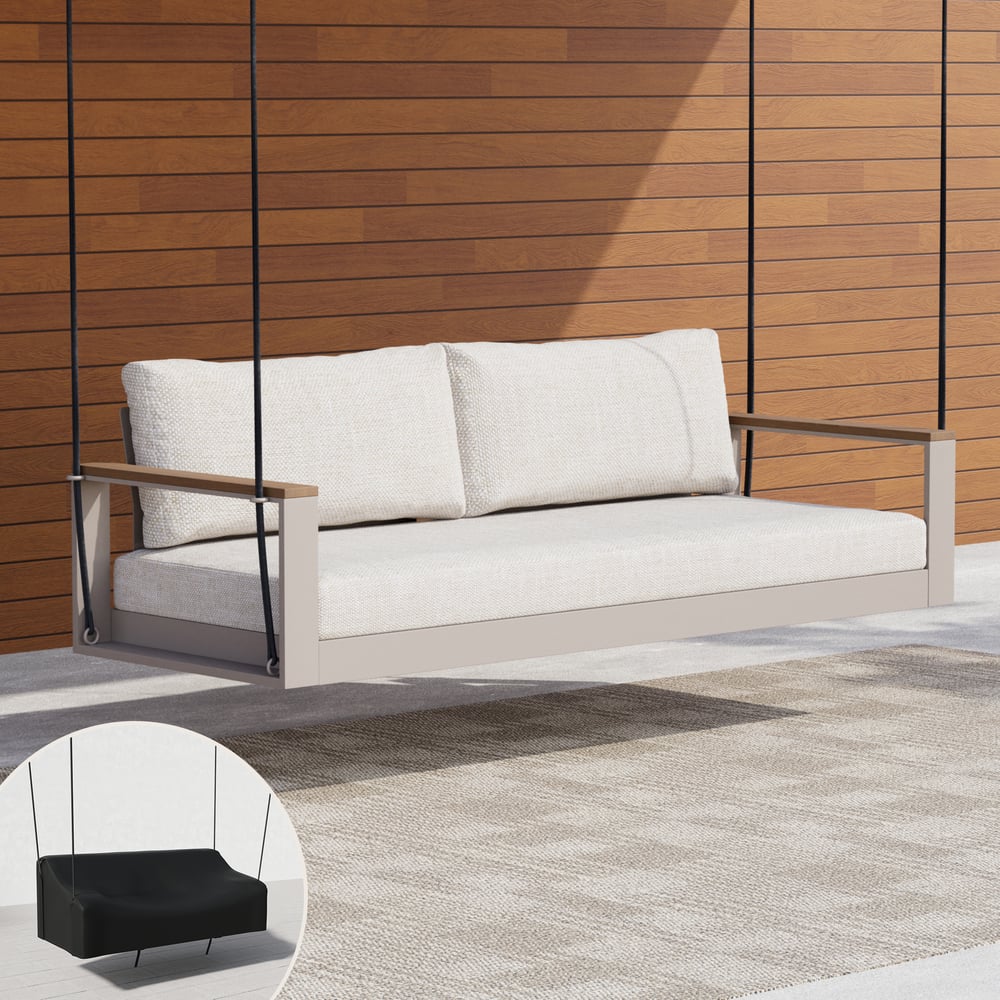 Tevara Outdoor 2-Seater Hanging Swing Sofa in Sand with Black Cover window image