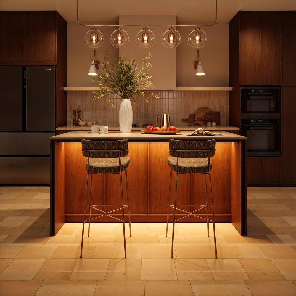 Modern 72" Faux Travertine Sintered Stone Kitchen Island with Storage & LED Light window image