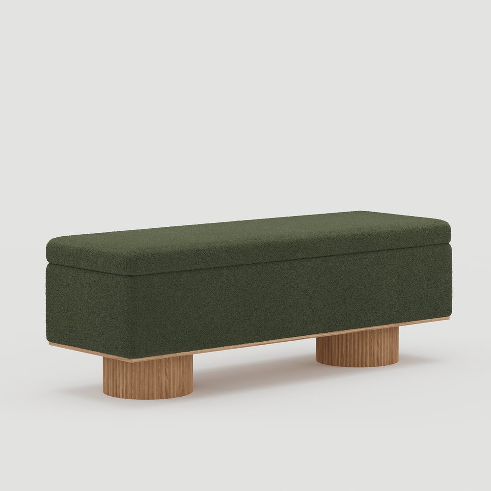 Teddy Fabric Fluffy Faux Fur Flip Top Wood Storage Entryway Bench window image