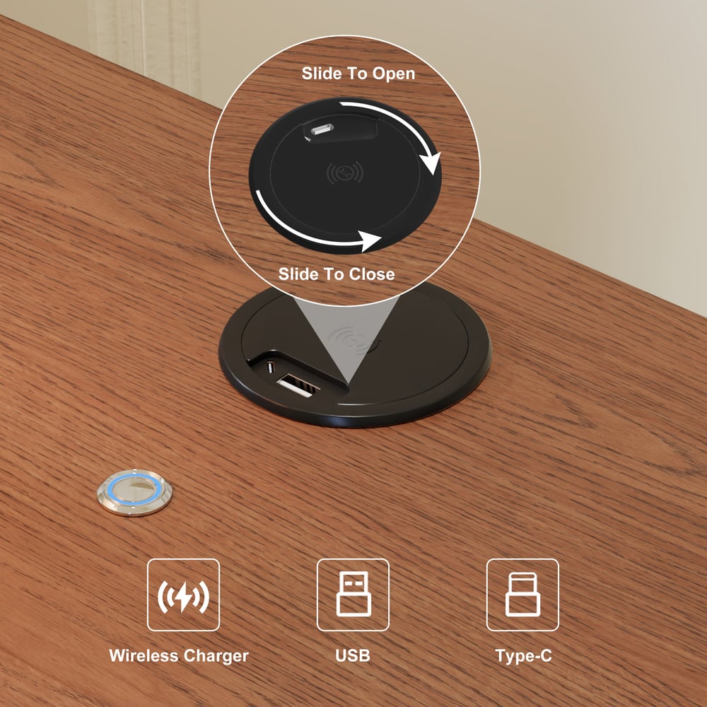 Haloa Walnut 2-Drawer LED Nightstand with Charging Station window image