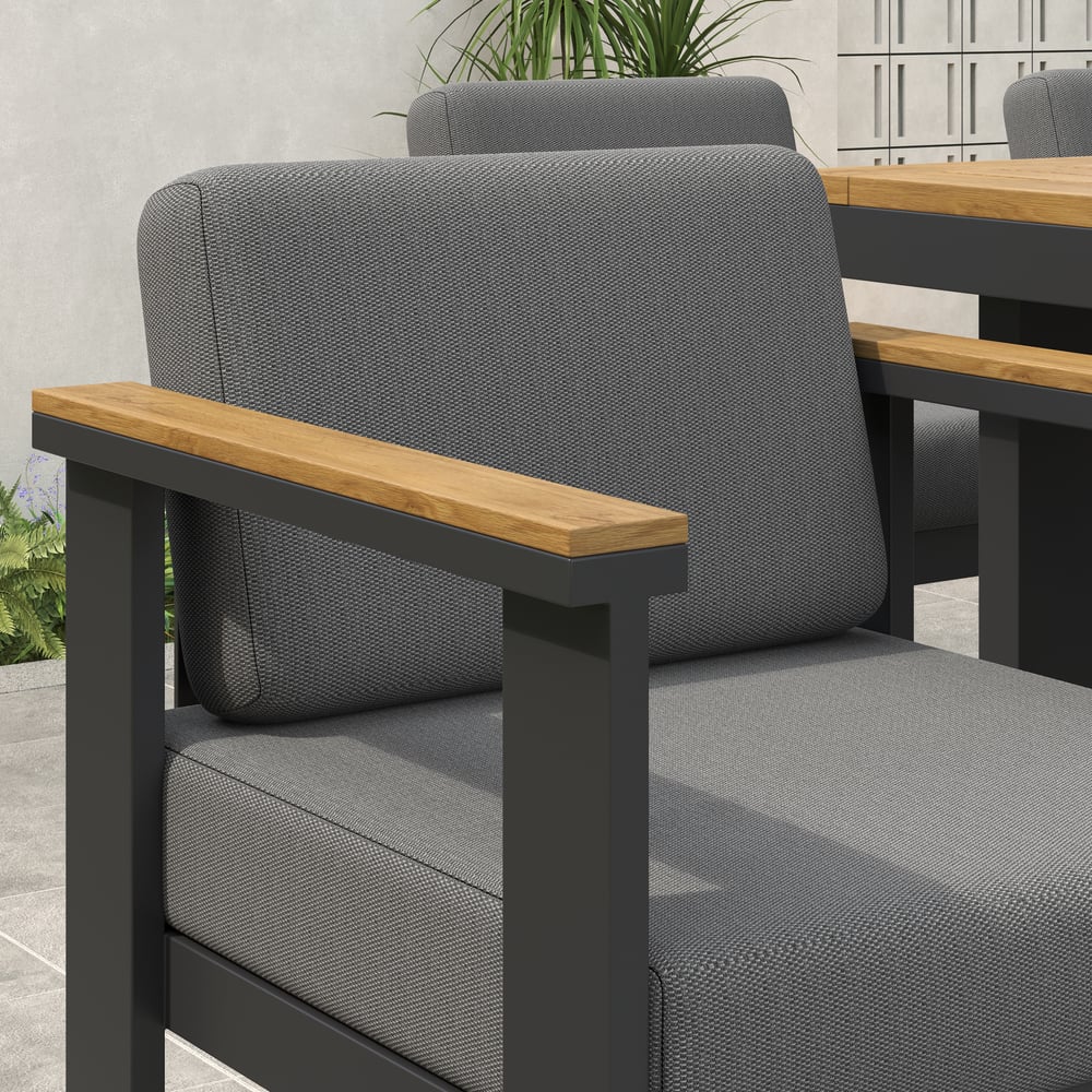 Axis 7-Piece Outdoor Teak Wood Modern Bar Dining Table Set with 6 Chairs window image