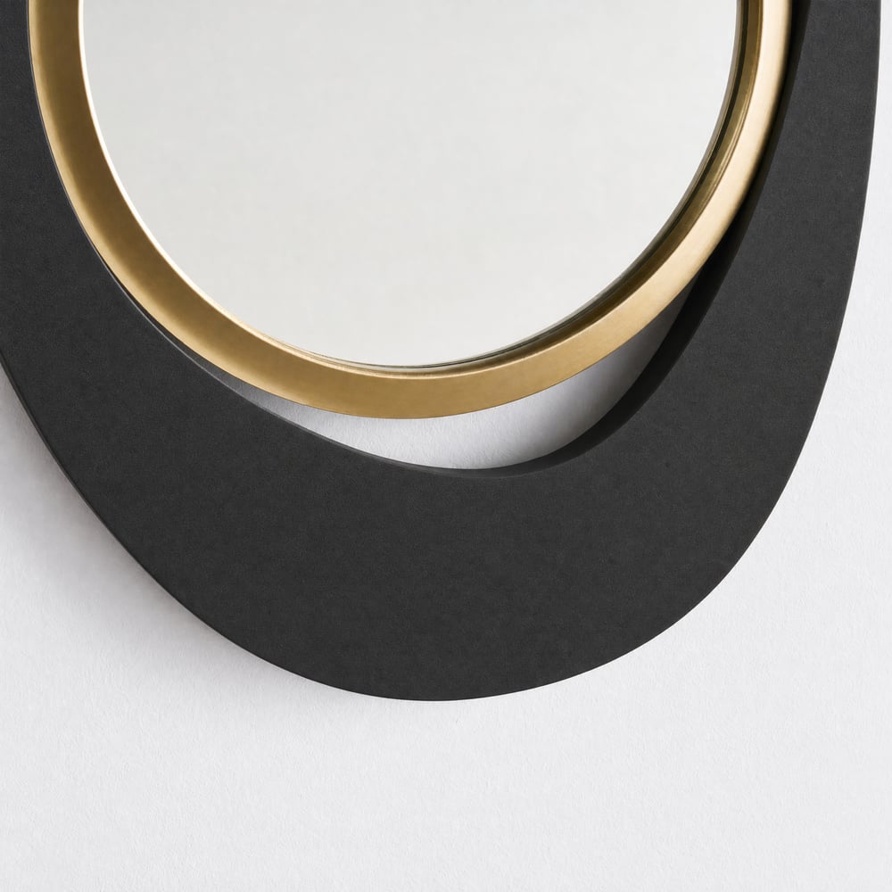 Abstract Wall Mirror, Matte Black and Gold, Horizontal or Vertical window image