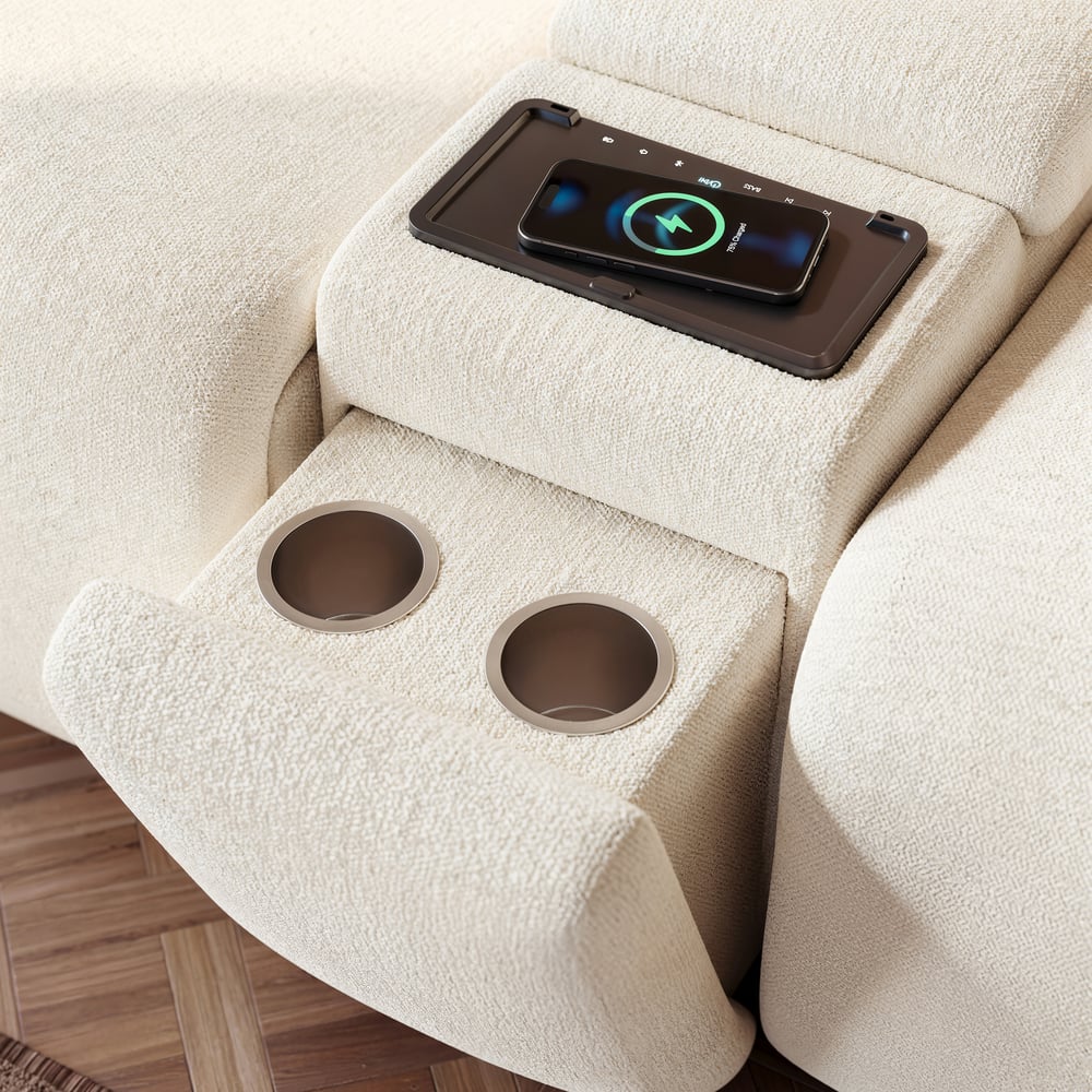 102" 2-Seater Chenille Dual-Motor Power Reclining Sofa with Multifunctional Center Console window image