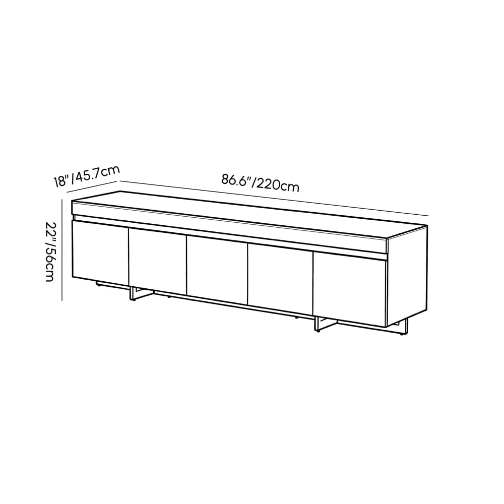 86" White Sintered Stone Top TV Stand with 4 Drawers weights dimensions image