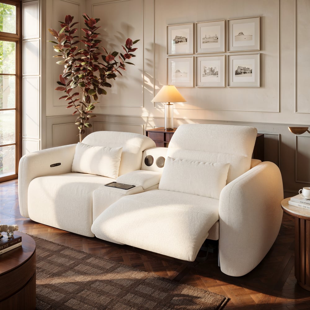 102" 2-Seater Chenille Dual-Motor Power Reclining Sofa with Multifunctional Center Console window image