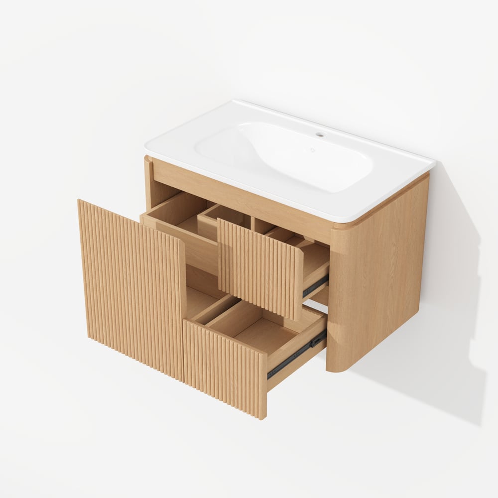 Modern  32" Floating Bathroom Vanity  with Sink, LED Light, Ample Storage window image