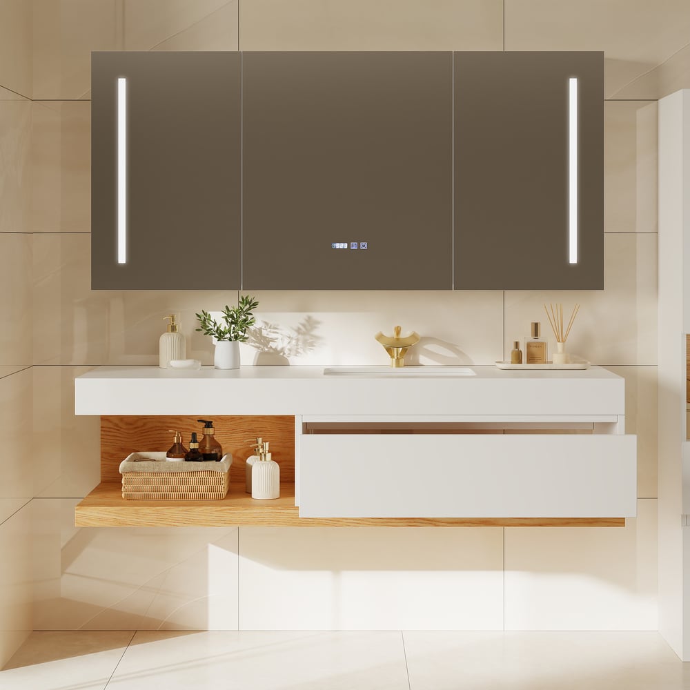150cm Floating Bathroom Vanity & LED Medicine Cabinet Set window image
