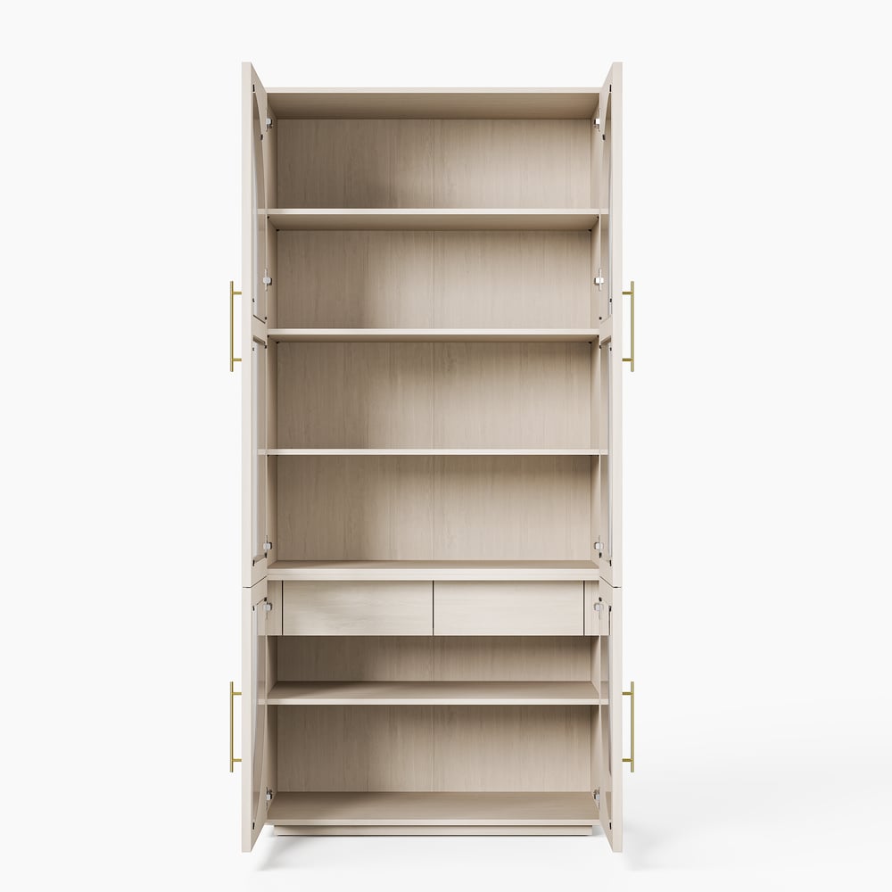 Arune Whitewash Glass Tall Display Cabinet with Drawers & LED window image