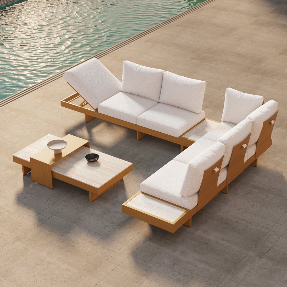 Tevara 4-Piece Outdoor Sintered Stone & Aluminum Modular Sofa Set with Coffee Table window image