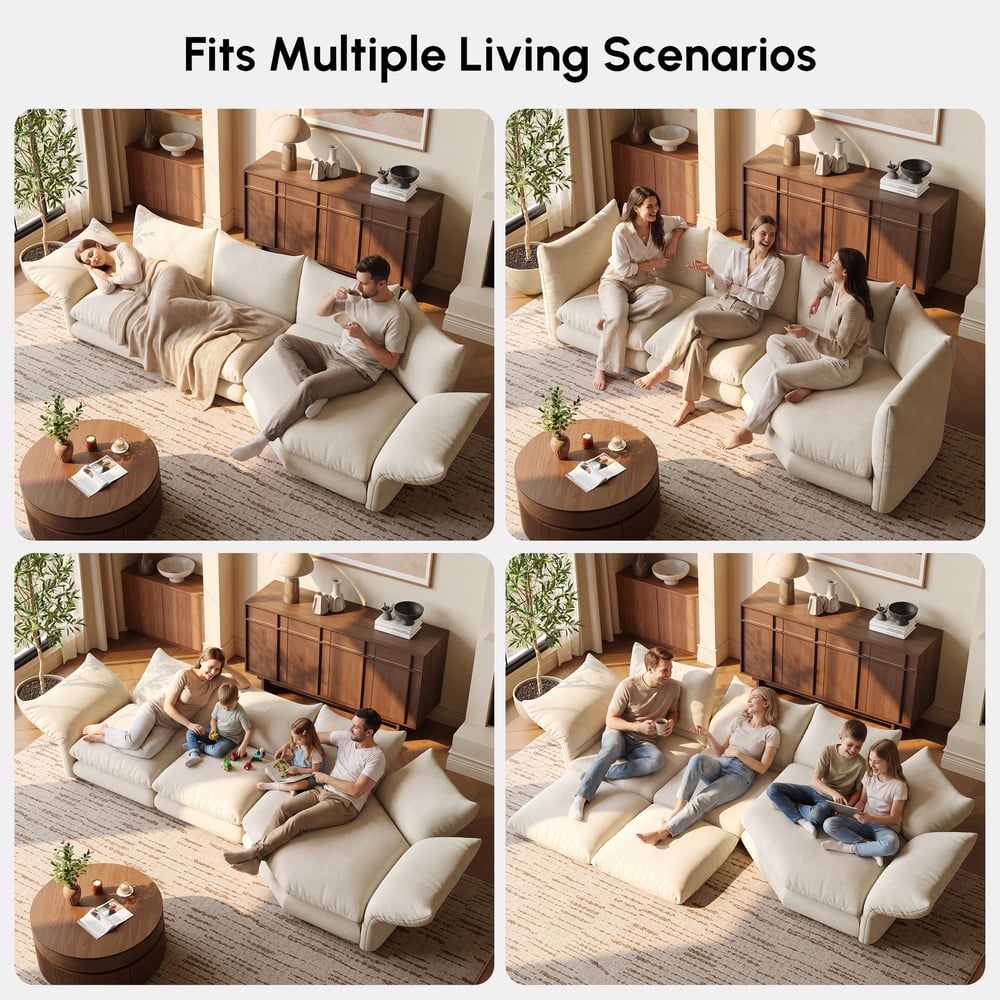 130" 3-Piece Chenille Sectional Sofa with Chaise and Adjustable Armrests & Backrest window image