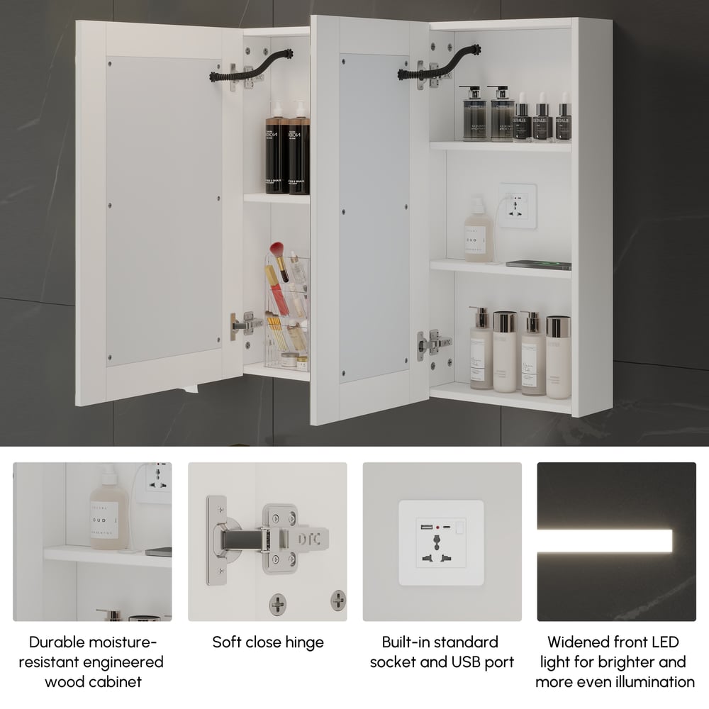 47" LED Bathroom Medicine Cabinet Dimmable with Defogger, Tissue Slot and Outlet window image