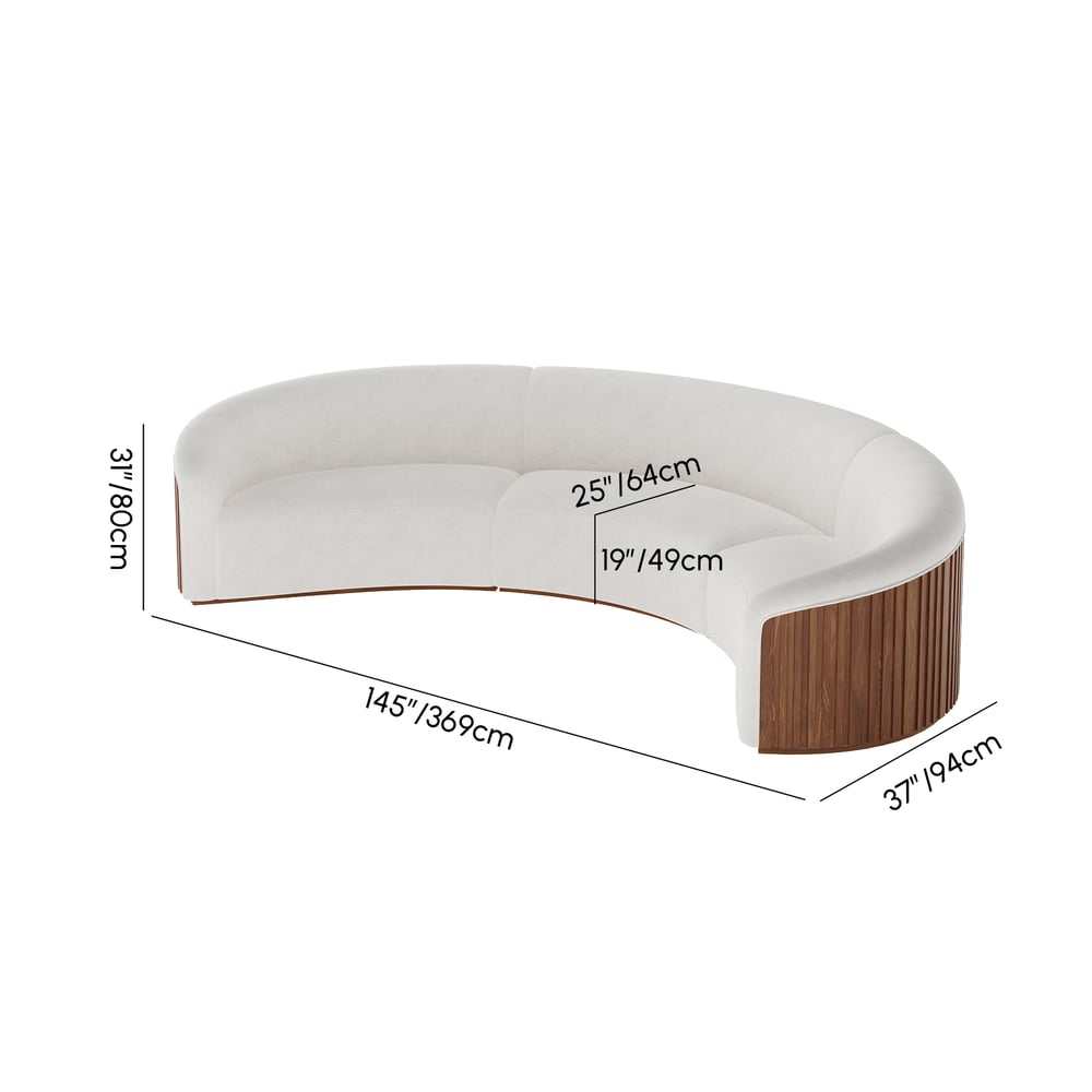 Aura 145" Linen Upholstered Curved Sofa with Light weights dimensions image