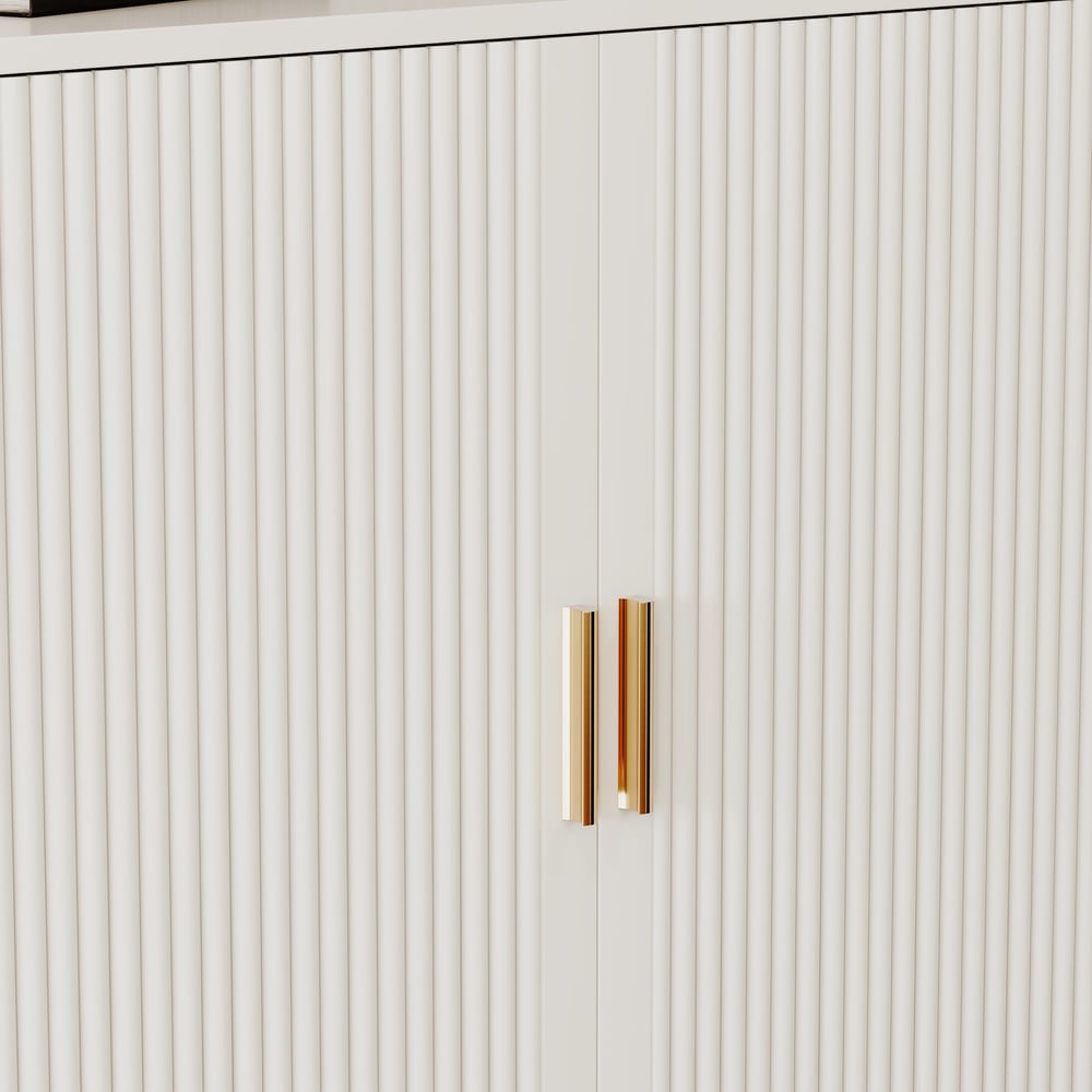 37" Warm White Shoe Storage Fluted Entryway Cabinet,Left Hand window image