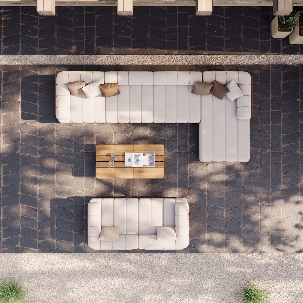Resaro 9-Piece Outdoor Modular Natural Teak Sectional Fluted Sofa Set window image