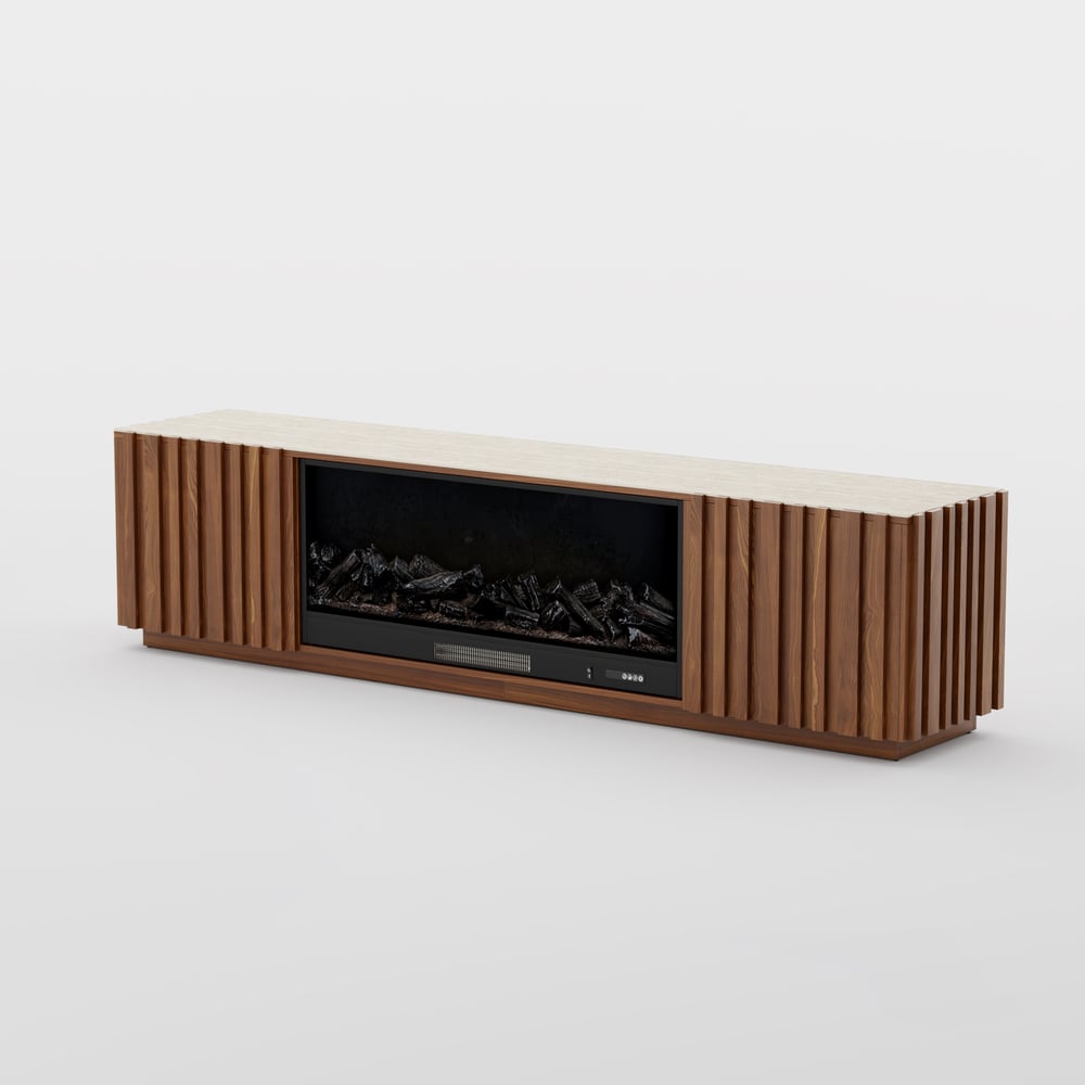 Aura 84" Sintered Stone Top Electric Fireplace TV Stand window image