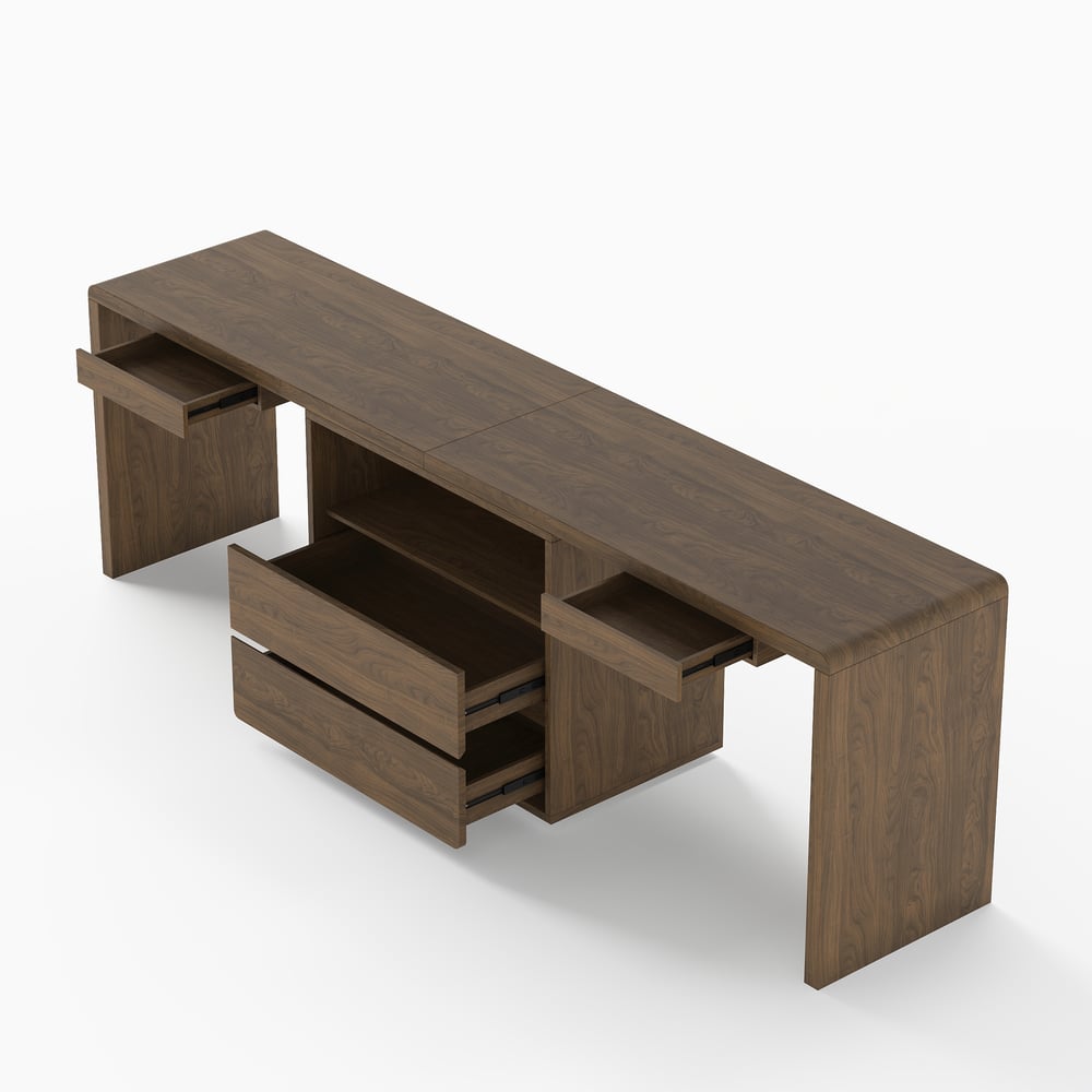 Modern 94" Rectangular Smoked Brown Double Desk with Drawers, Seats 2 window image