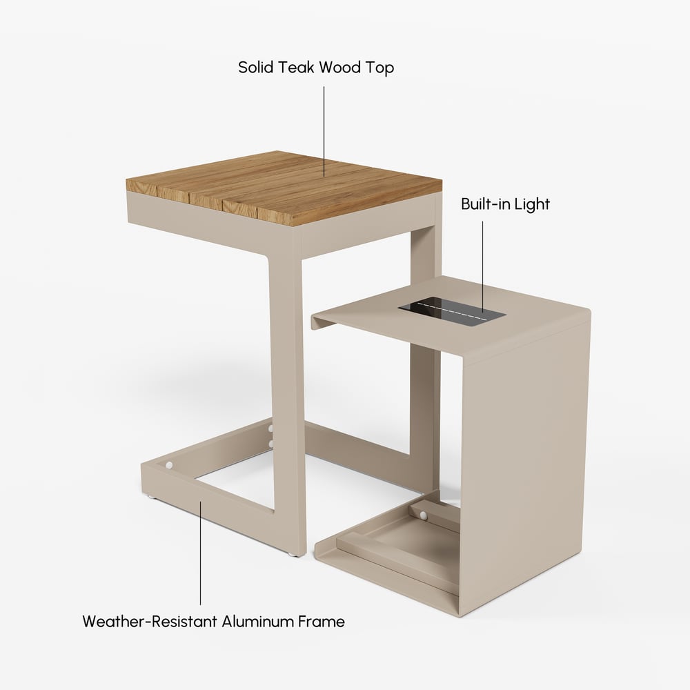 Tevara Outdoor Teak Aluminium Sand Side Table with Solar Light window image