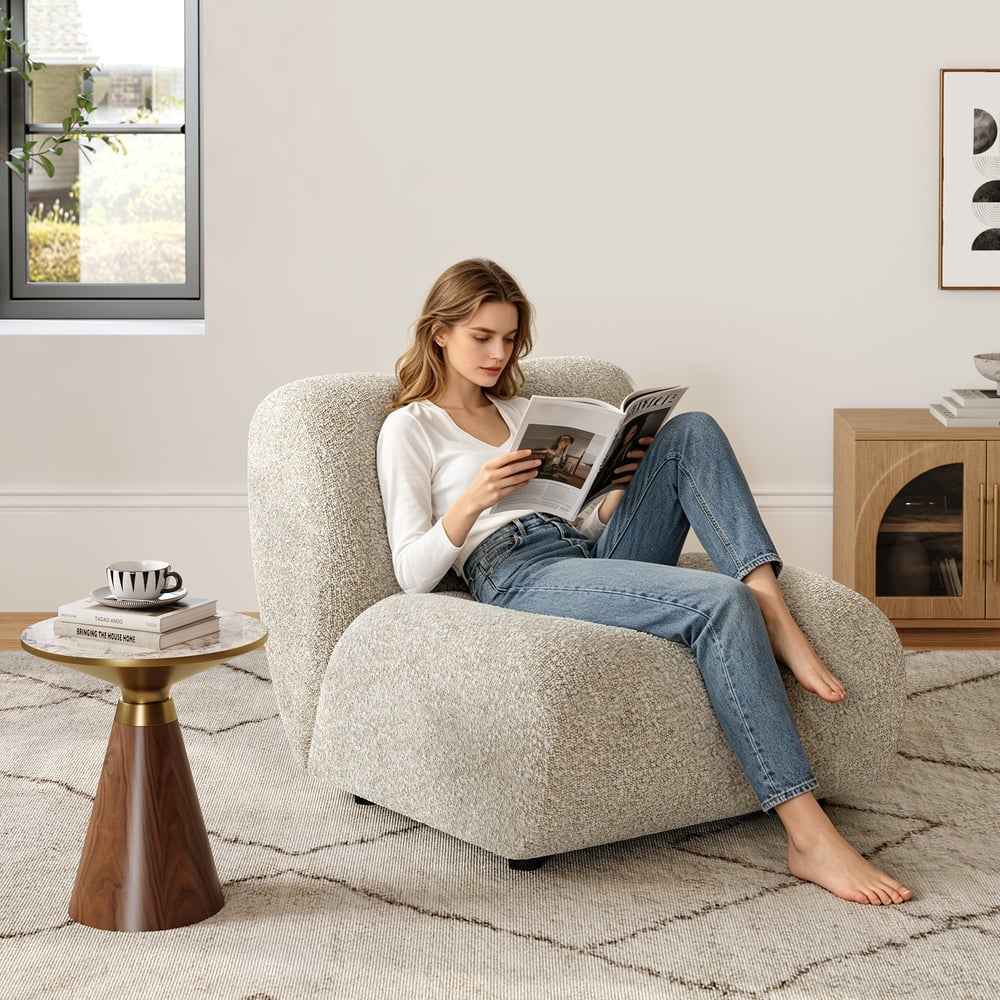 17" Performance Boucle Upholstered Curved Slipper Accent Chair window image