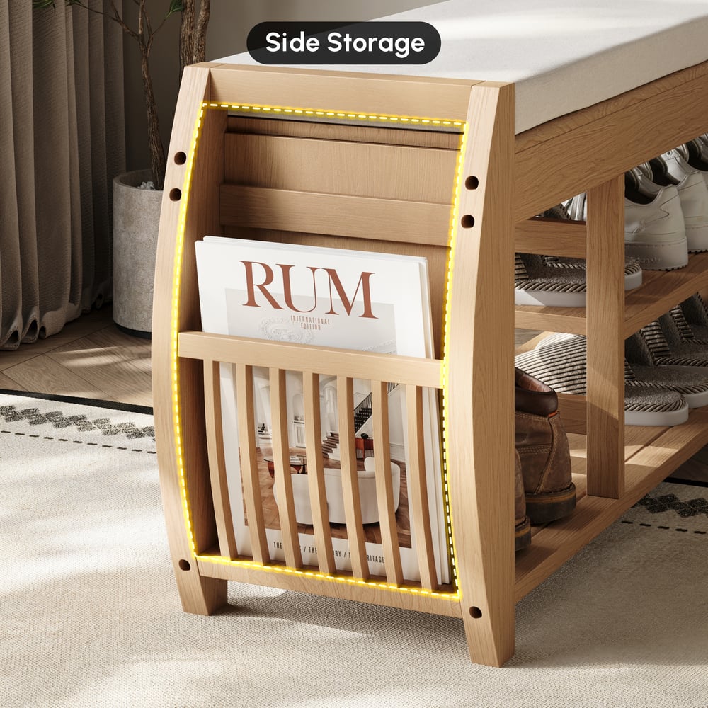 Banc d'entrée en bois massif naturel de 40 pouces avec rangement pour chaussures et étagère à chaussures image de fenêtre