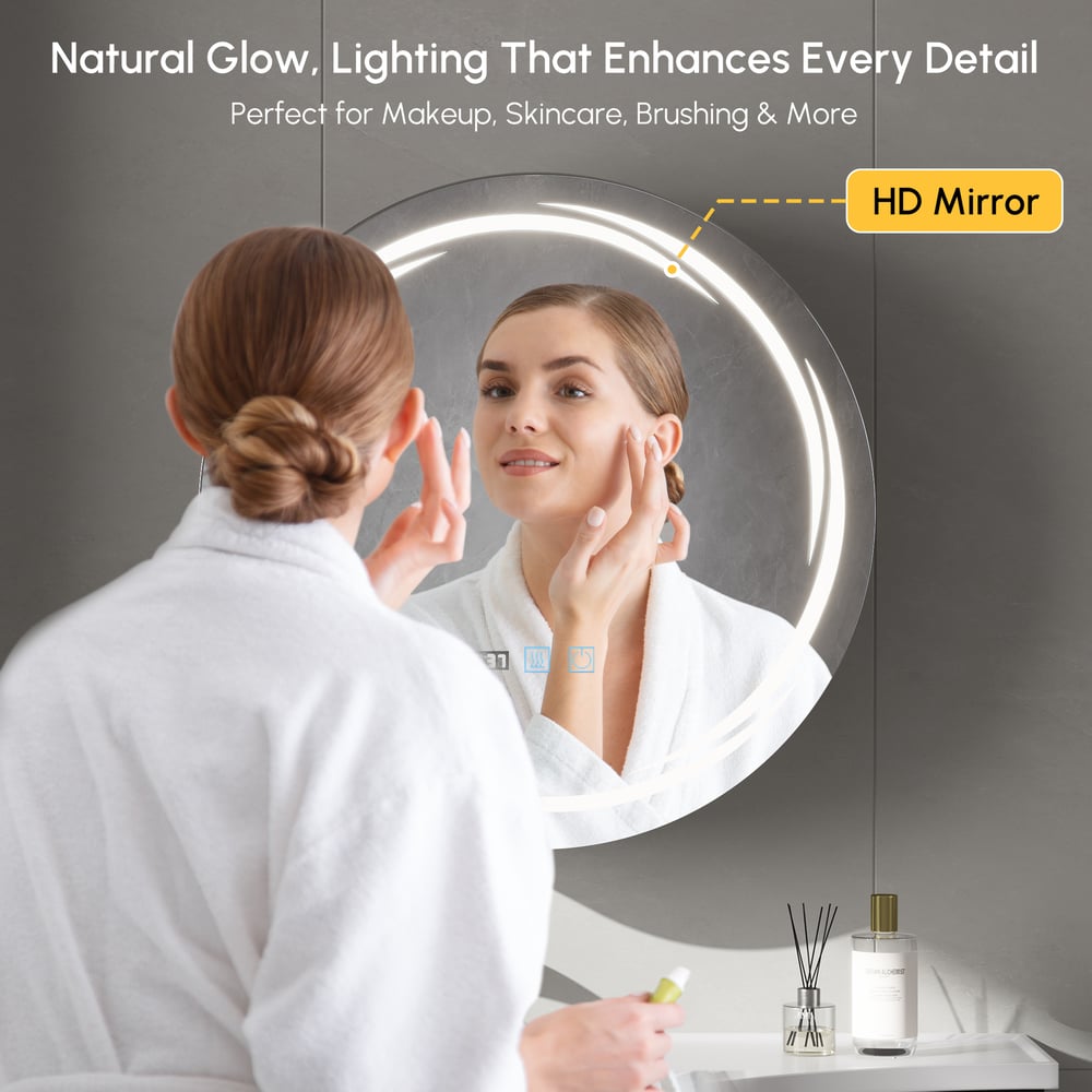 60cm Round Black LED Bathroom Mirror Cabinet with Storage, Anti-Fog, Dimmable window image