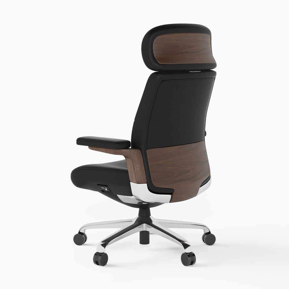 Black Genuine Leather Swivel Office Chair with Ergonomic Synchro-Tilt Recline System window image