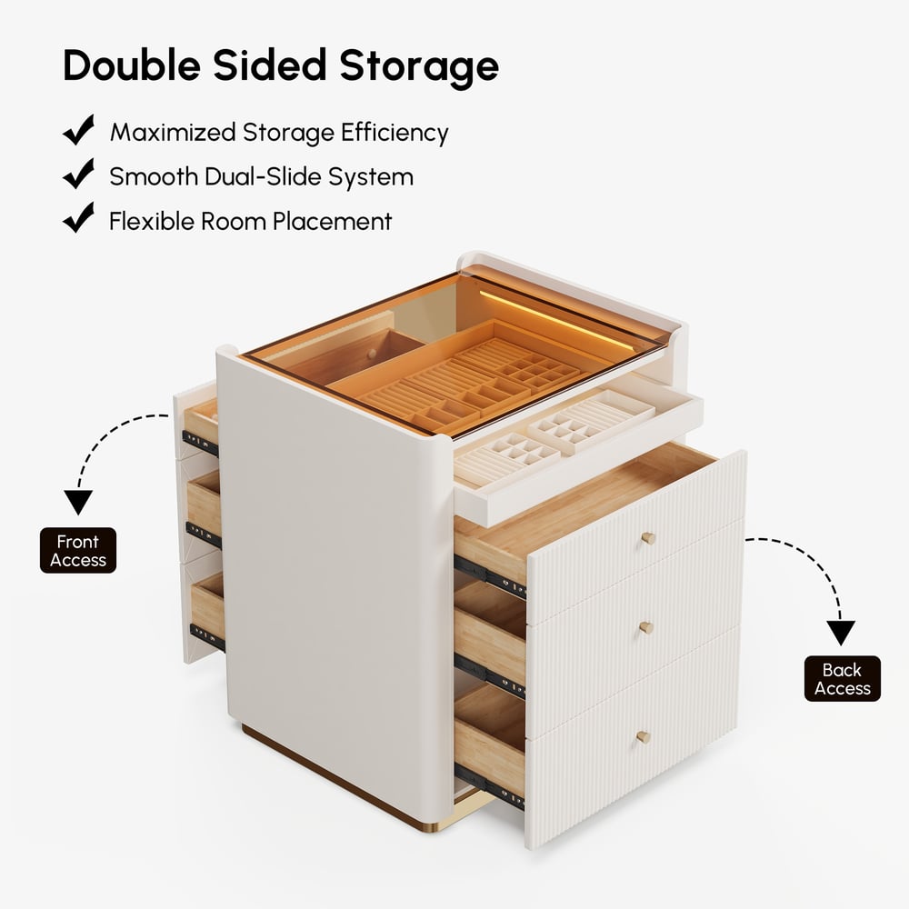 Modern 29.5" Fluted Leather Closet Island 7 Drawer Dresser with Light & Jewelry Storage weights dimensions image