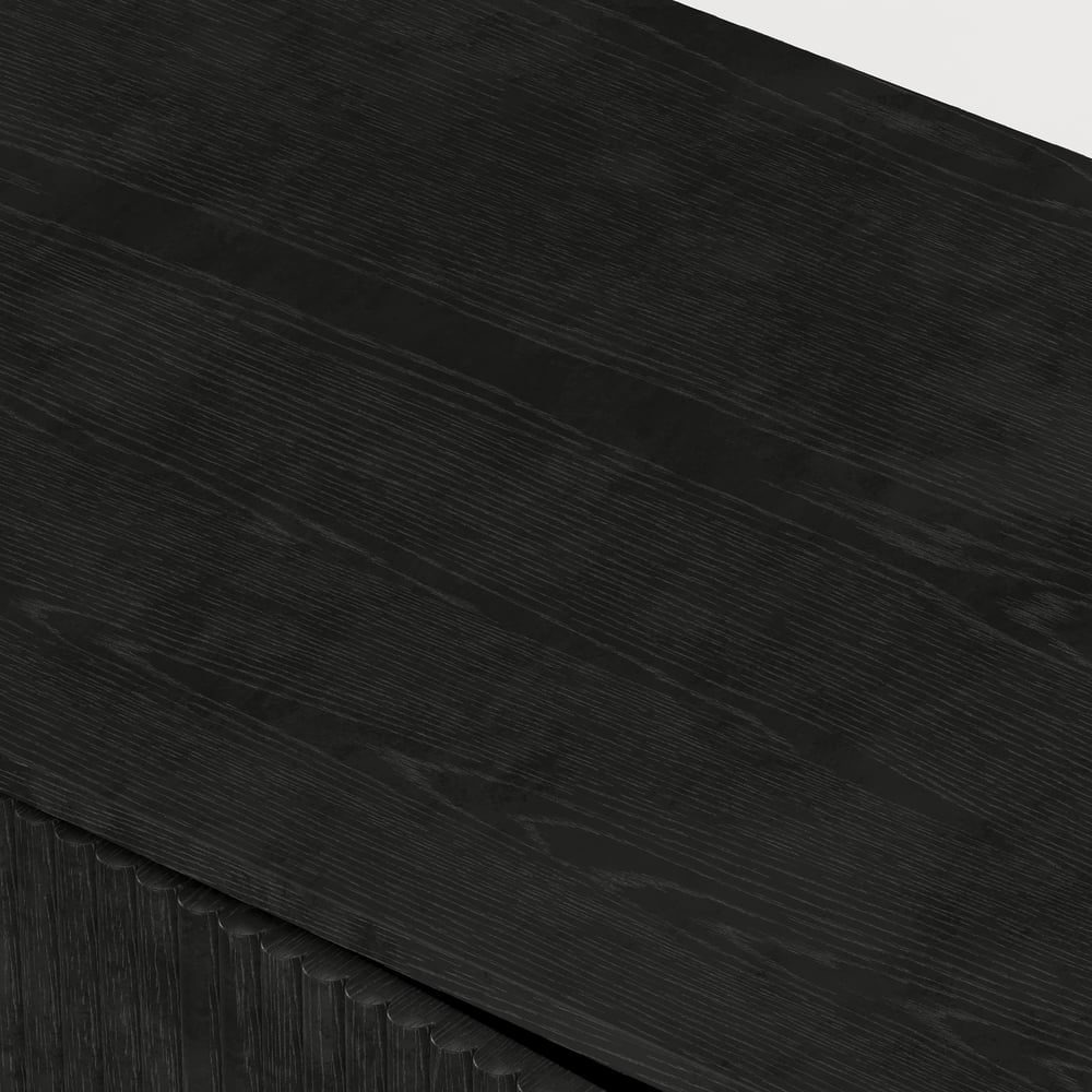 80" Solid Wood Fluted Black TV Stand with Cabinets window image