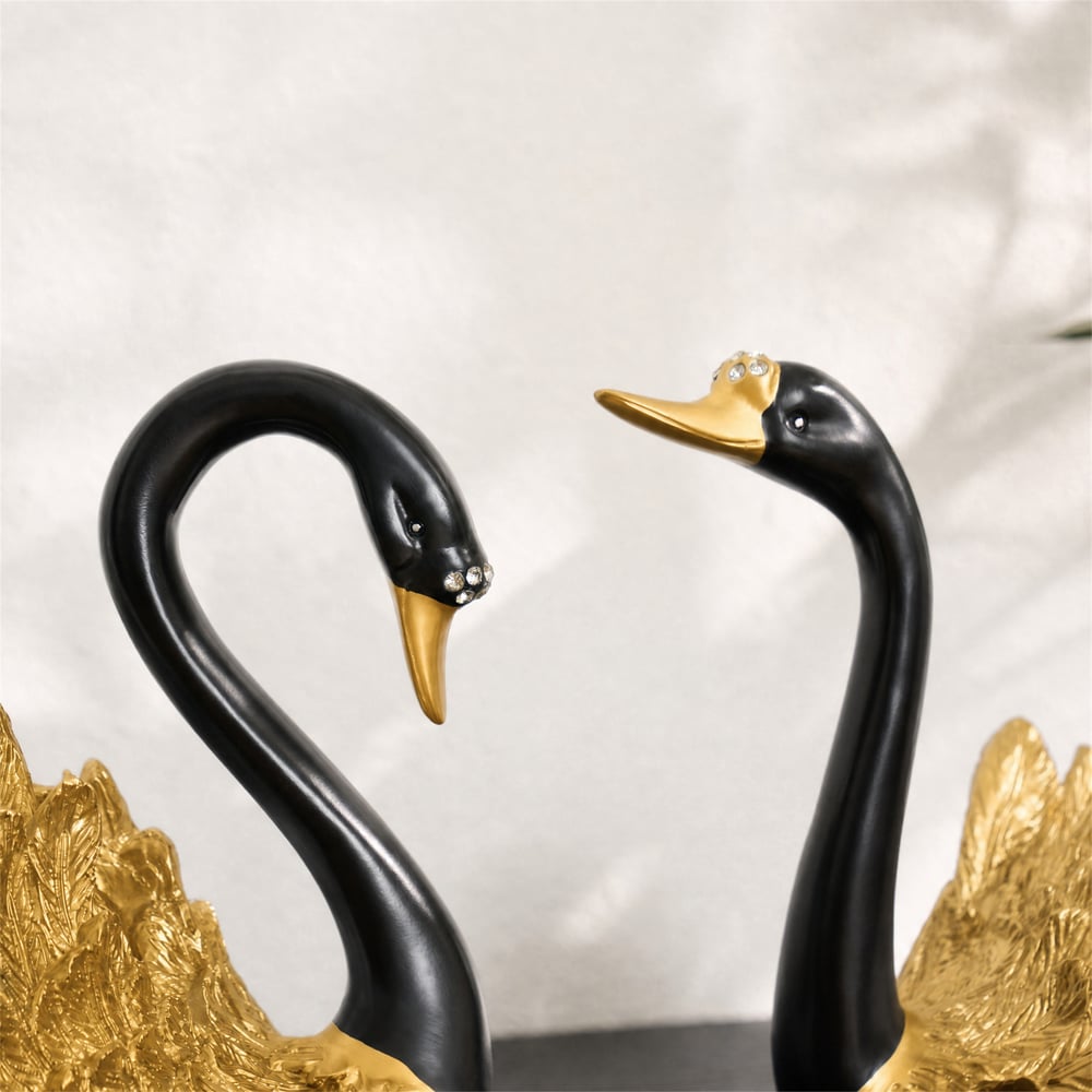2-Piece Resin Swan Figurines, Black & Gold Decorative Storage Set window image