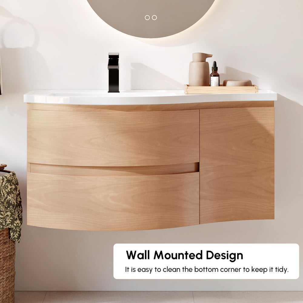 35" Floating Single Curved Bathroom Vanity with Sink & Storage window image