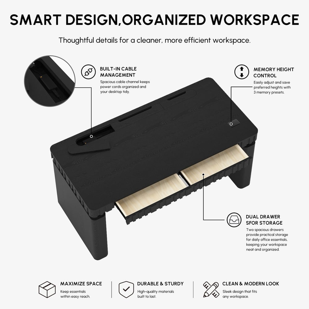 Aura 160 cm Black Fluted Electric Adjustable Standing Desk window image