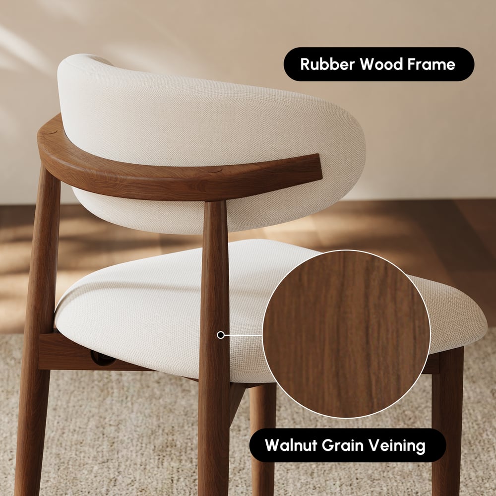 Nowoczesne krzesło do jadalni z drewna orzechowego i lnu, z nogami z drewna kauczukowego, 1 sztuka obraz okna