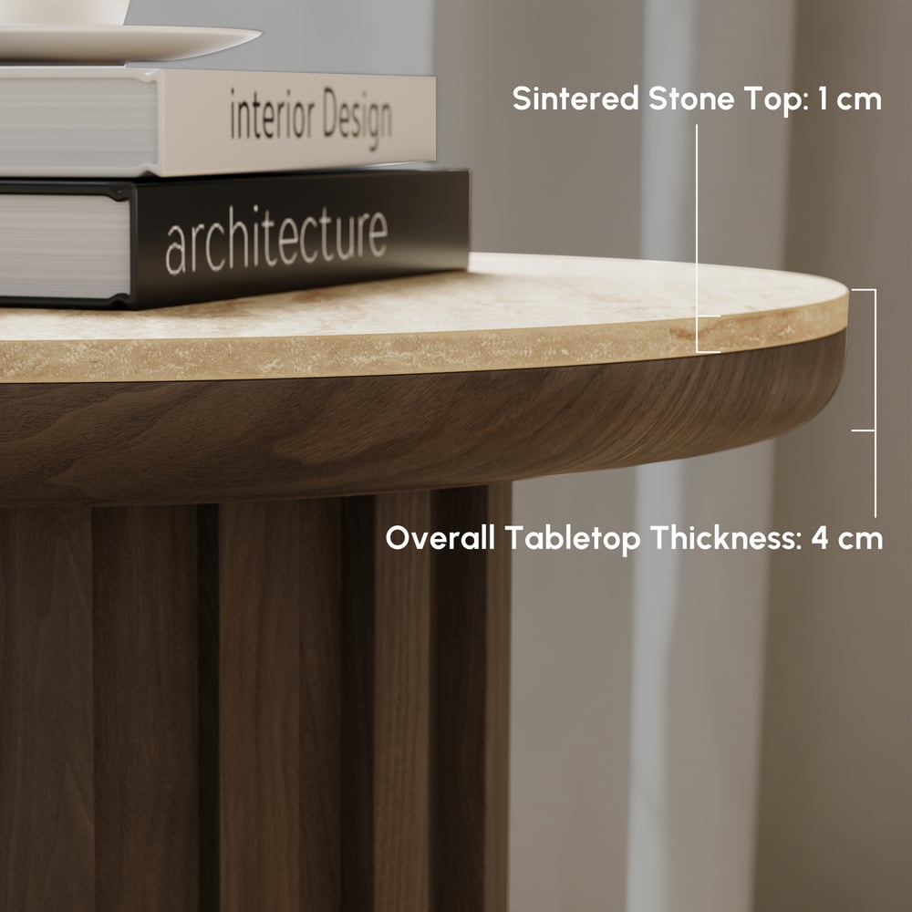 Aura Ash Wood Fluted Round Side Table with Sintered Stone Top window image