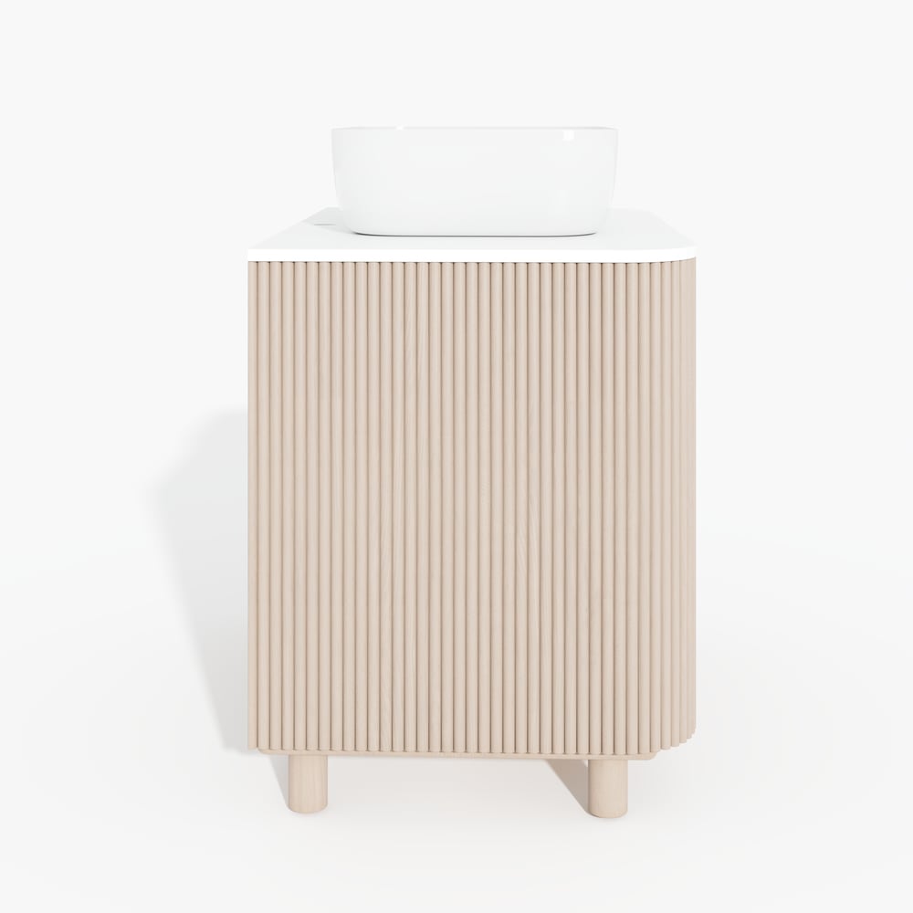 80cm Fluted Freestanding Bathroom Vanity with Vessel Sink, 3-Drawers, Sintered Stone top window image