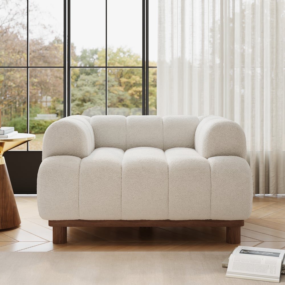 49" Boucle Lounge Accent Chair with Armrest and Wood Legs window image