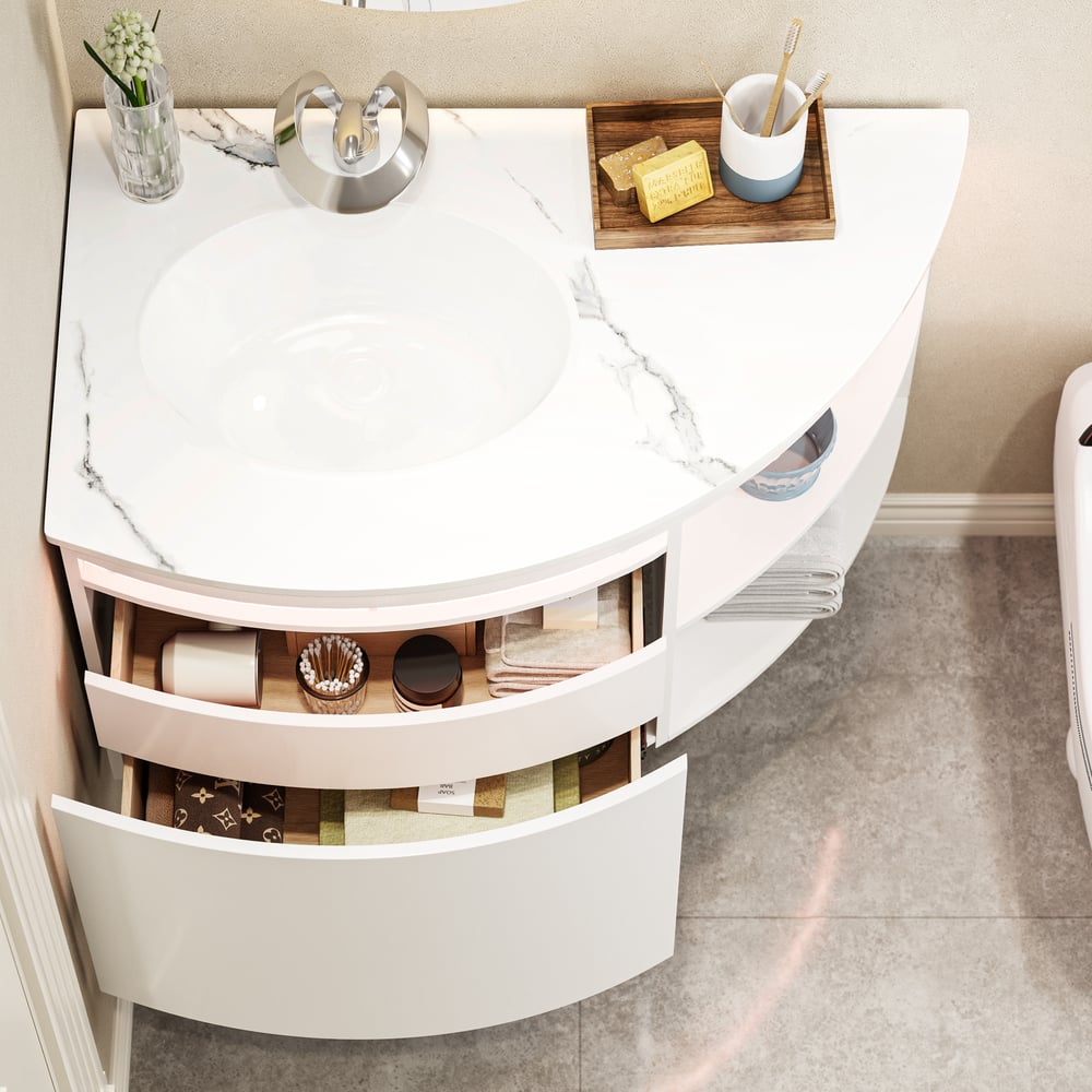 Meuble de salle de bain d'angle de 36 pouces avec rangement et éclairage LED à capteur image de fenêtre